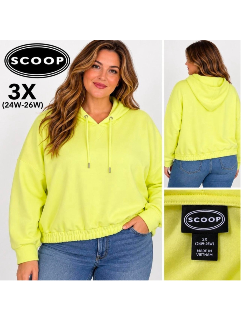 Scoop 3X Lime Yellow Scuba Pullover Hoodie NWT Plus Size